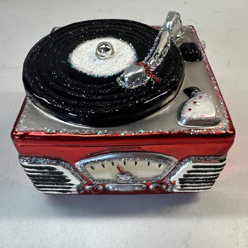 OWC Record Player Glass Ornament Old World Christmas Hanging (No Box)